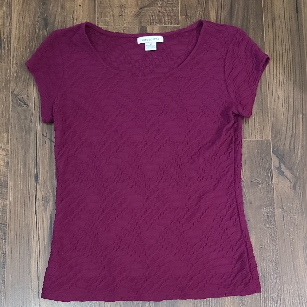 Liz Claiborne Women's Short Sleeve Lace Tee in Burgundy